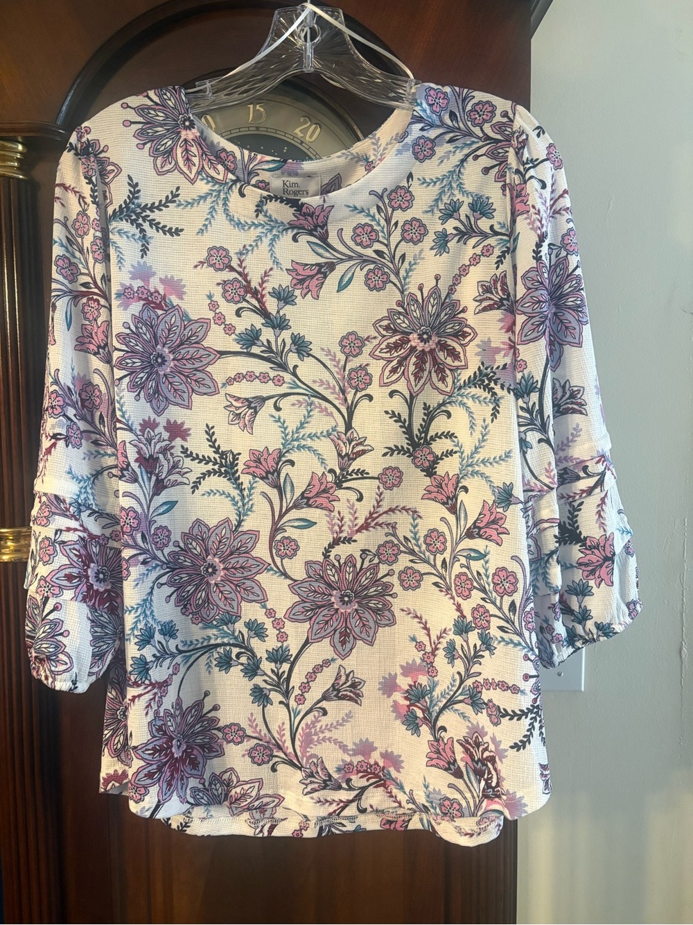 Kim Rogers Cream Floral Tunic with Pink and Blue Accents